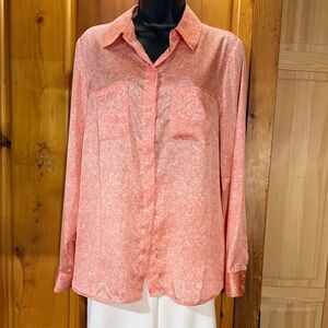 INC International Concepts Orange Paisley Button Down Blouse Lightweight Silky